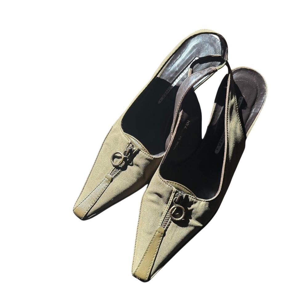 Vintage Donald J Pliner Khaki green pointed toe slingback with zipper heels 7.5